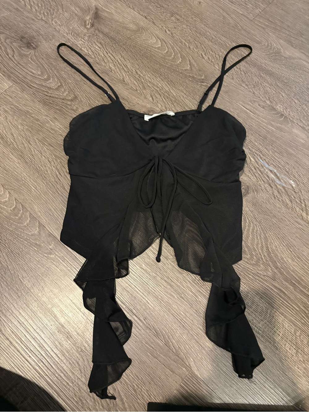 12th Tribe Black Ruffle Tie-Front Cami